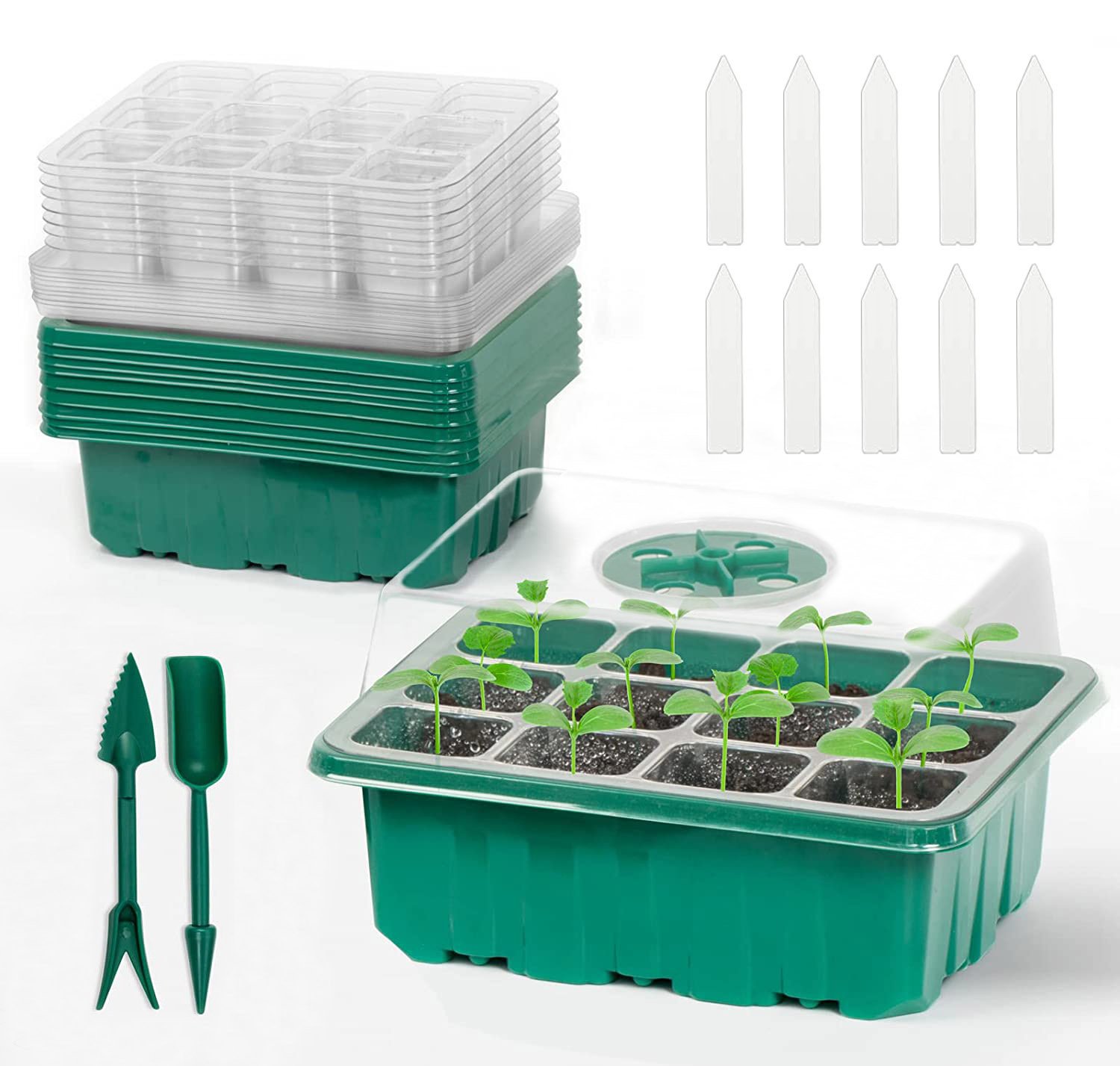 10Pcs Seed Starter Tray Kit Reusable Overall 120Cells Seeding Propagator Station Greenhouse Growing Germination Tray with Humidity Dome Label 2Pcs Gar 10Pcs Seed Starter Tray Kit Reusable Overall 120Cells Seeding Propagator Station Greenhouse Growing Germination Tray with Humidity Dome Label 2Pcs Gar