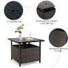 Outdoor Wicker Umbrella Side Table Patio Rattan Stand Table with Umbrella Hole - black